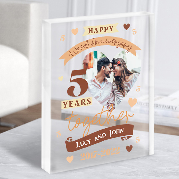 5 Years Together 5th Wedding Anniversary Wood Photo Gift Acrylic Block