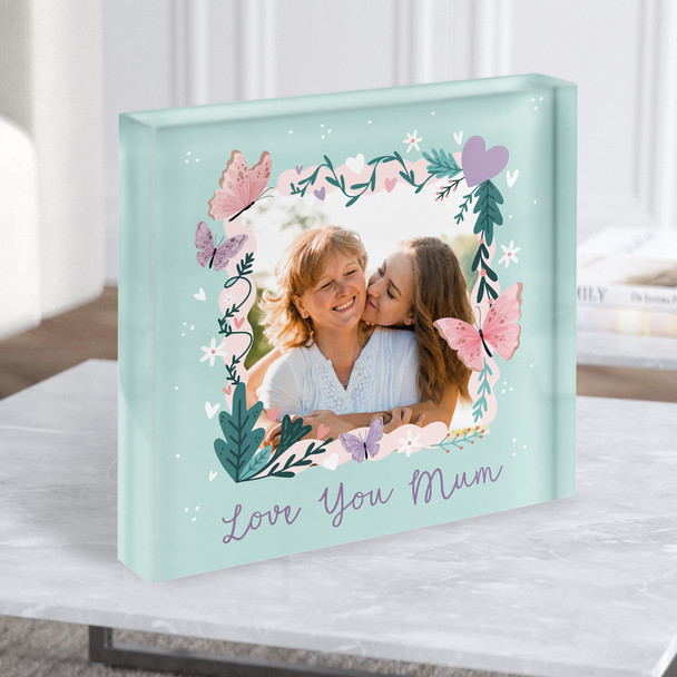 Love You Mum Photo Frame Butterflies Square Personalised Acrylic Block