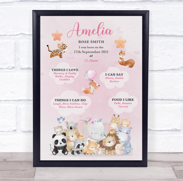 1st Birthday First Year Baby Milestones Interests Animals Pink Print