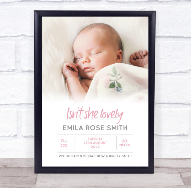 New Baby Birth New-born Nursery Christening Girl Photo Info Keepsake Gift Print