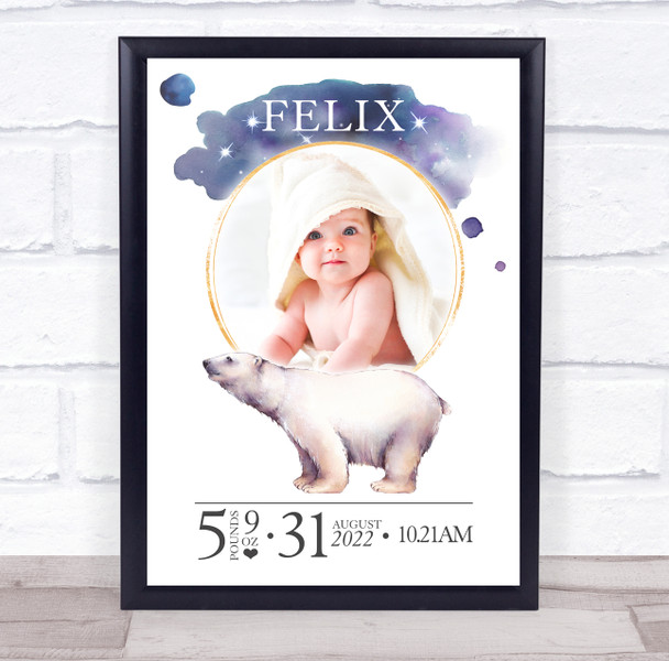 Birth Details Nursery Christening New Baby Polar Bear Photo Keepsake Gift Print