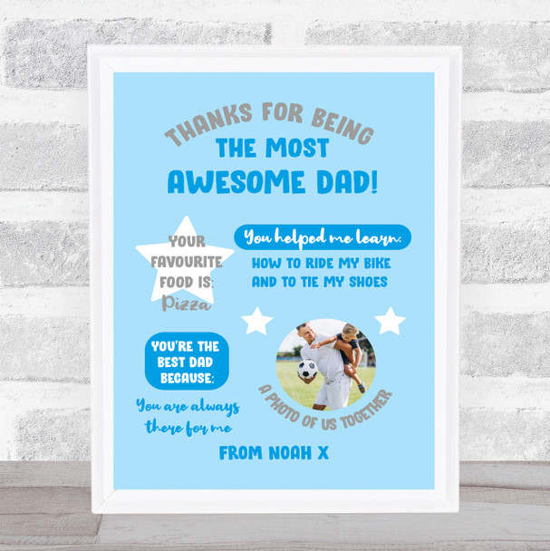 Awesome Dad Details Info Fav Things Photo Blue Personalised Wall Art Gift Print