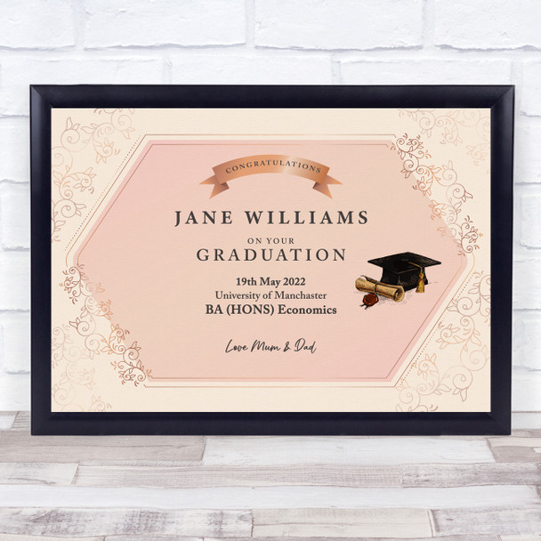 Elegant Floral Congratulations Graduation Certificate Personalised Gift Print