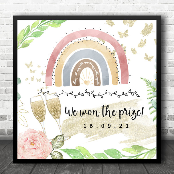 Rainbow Champagne Celebration Engagement Wedding Day Personalised Gift Print