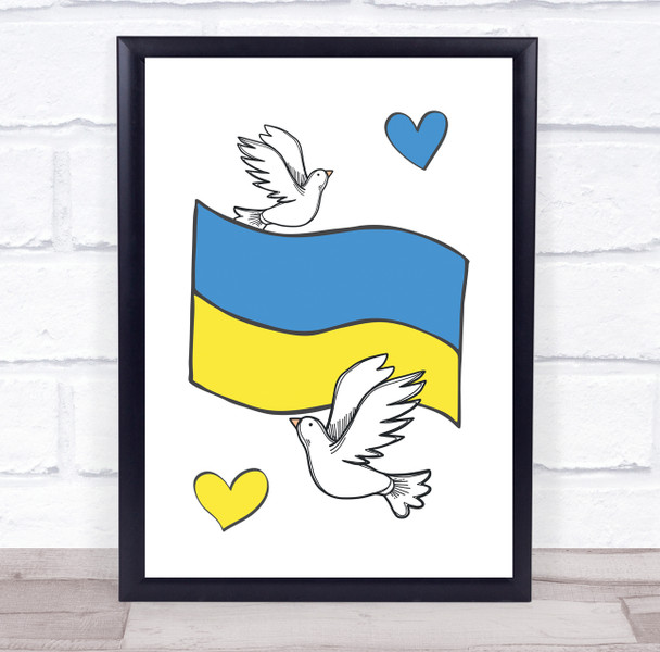 Ukraine Flag Doves Love Peace Hearts Personalised Wall Art Gift Print