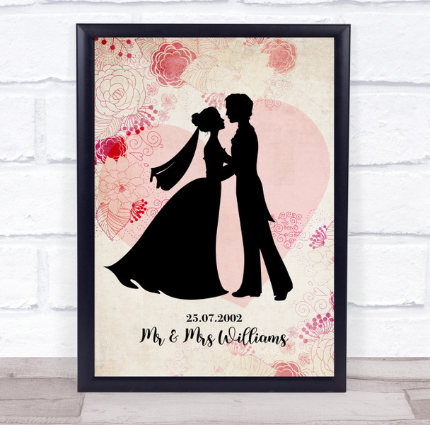 Wedding Couple Silhouette Wedding Date Personalised Wall Art Gift Print