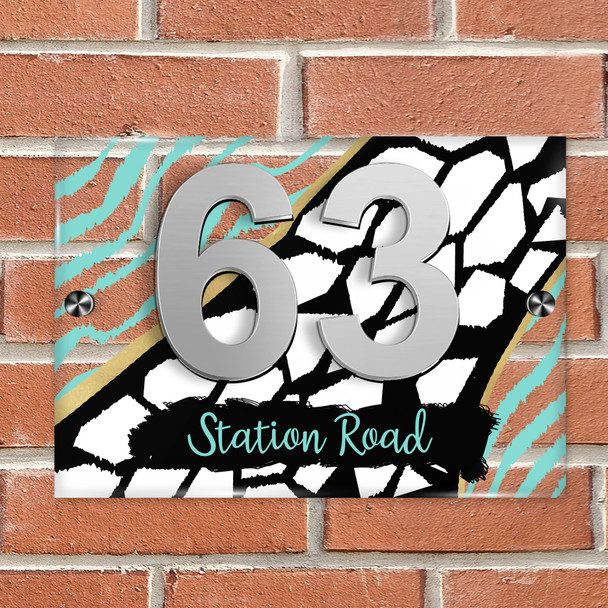 Animal Print Black Gold Teal Green Blue 3D Modern Acrylic Door Number House Sign