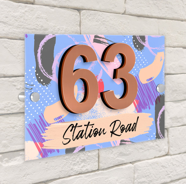 Mark making Abstract Purple Blue Pink 3D Modern Acrylic Door Number House Sign