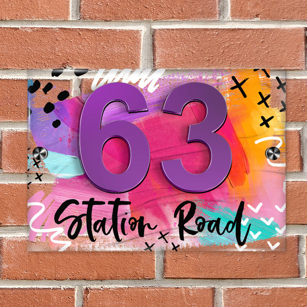 Rainbow Multicolour Bright Abstract 3D Modern Acrylic Door Number House Sign