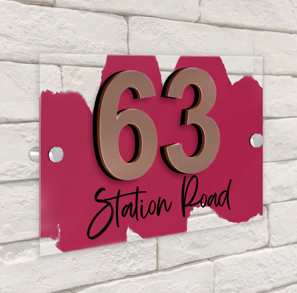 Paint Effect Wash Dusky Berry Red 3D Modern Acrylic Door Number House Sign