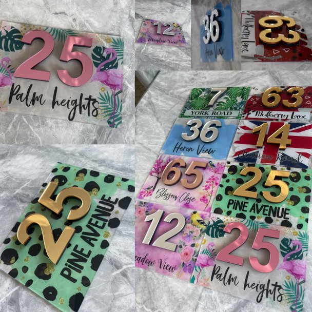 Dalmatian Print Gold Heart Lilac 3D Modern Acrylic Door Number House Sign