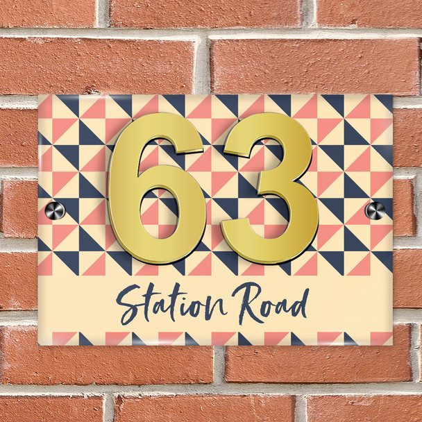 Geometric Triangle Pattern Tiles 3D Modern Acrylic Door Number House Sign