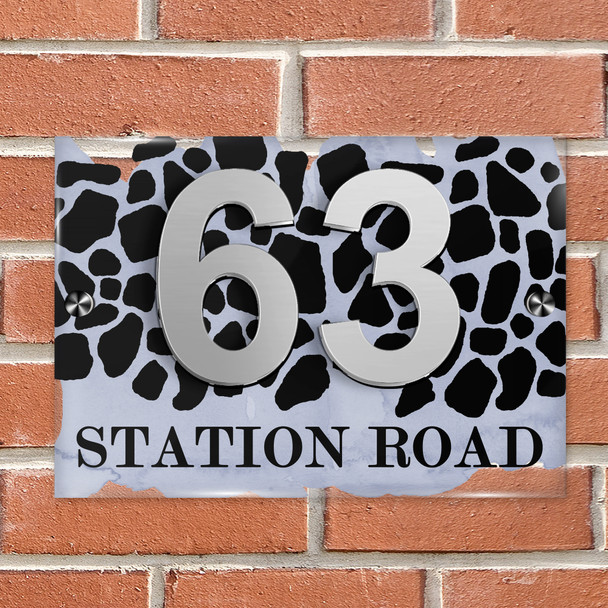 Animal Print Pattern Grey Blue 3D Modern Acrylic Door Number House Sign