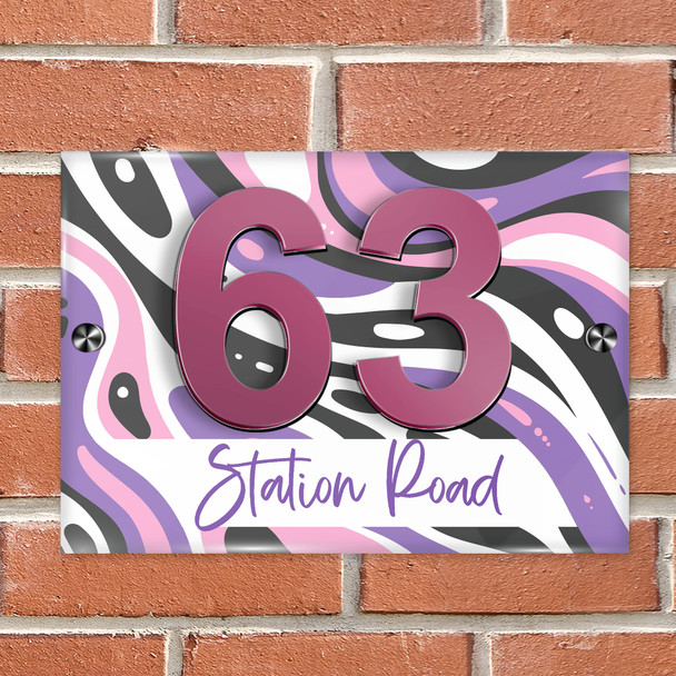 Abstract Swirl Pattern Purple 3D Modern Acrylic Door Number House Sign