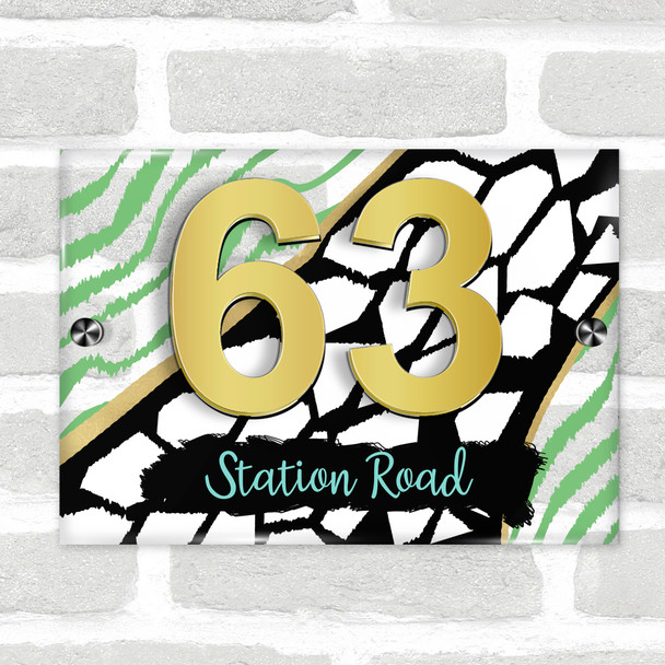 Animal Print Black Gold Green 3D Modern Acrylic Door Number House Sign