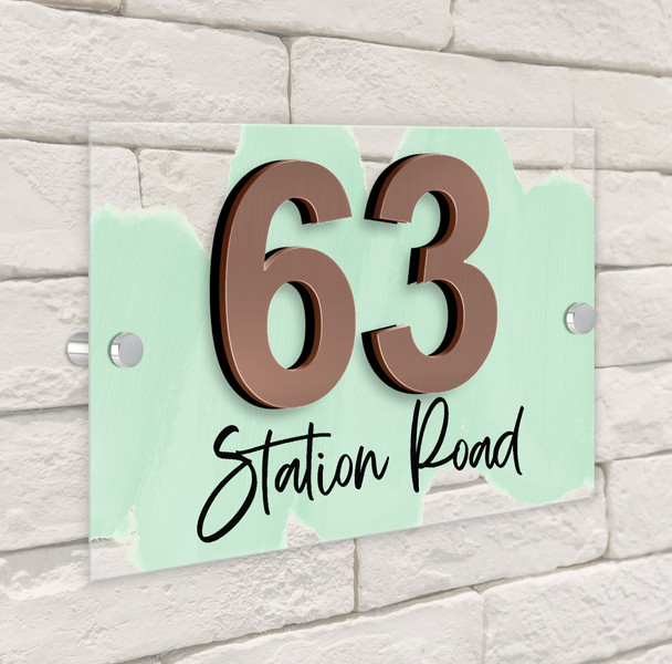 Paint Effect Wash Mint Green 3D Modern Acrylic Door Number House Sign