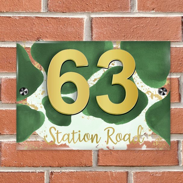 Abstract Gold Splatter Green 3D Modern Acrylic Door Number House Sign