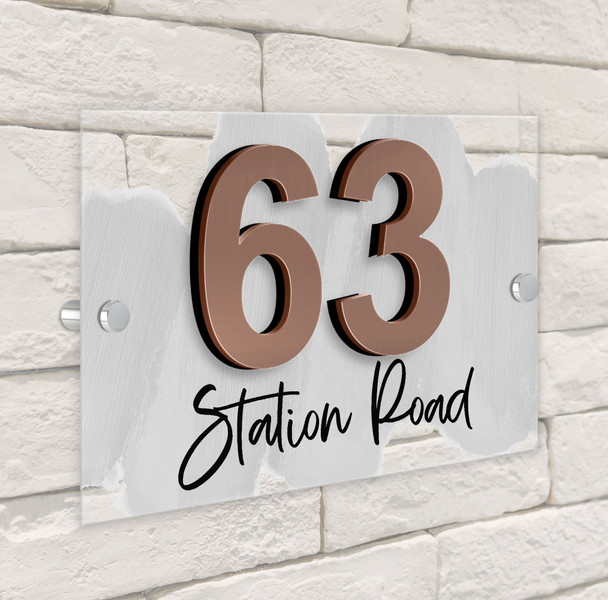 Paint Effect Wash Grey 3D Modern Acrylic Door Number House Sign