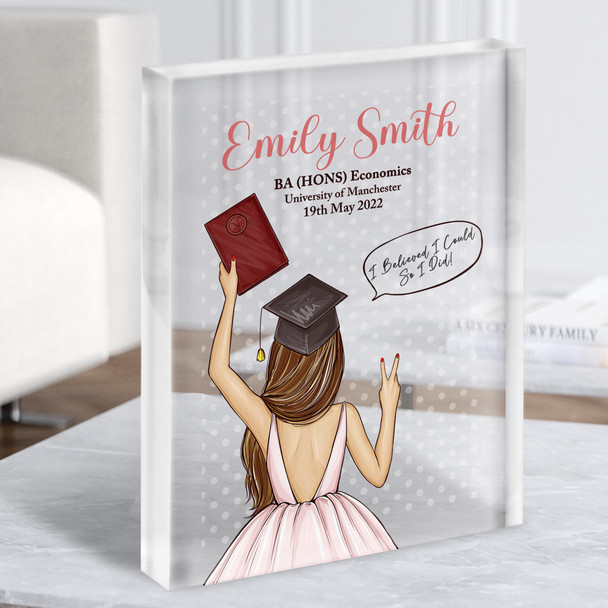 Pink Background Brown Graduate Girl Graduation Congratulations Acrylic Block