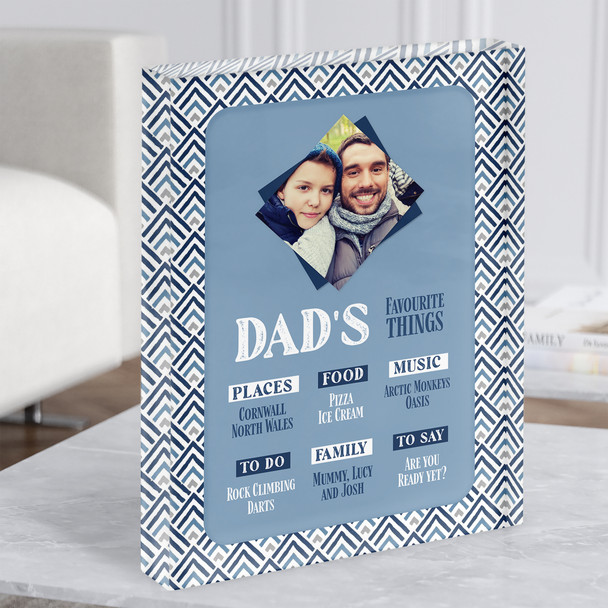 Dad's Favourite Things List Blue Pattern Photo Personalised Gift Acrylic Block