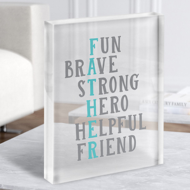 Father Description Words Text Typographic Grey Blue Gift Acrylic Block