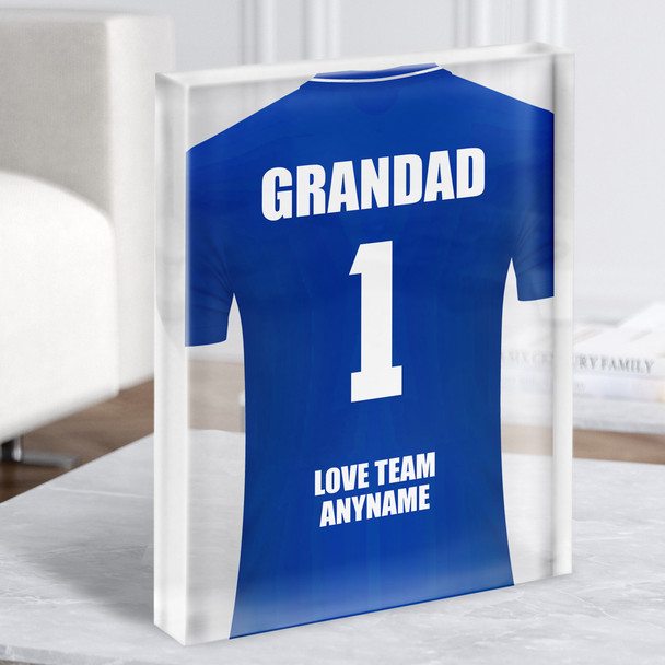 Grandad No.1 Football Shirt Blue Dad Father's Day Gift Acrylic Block