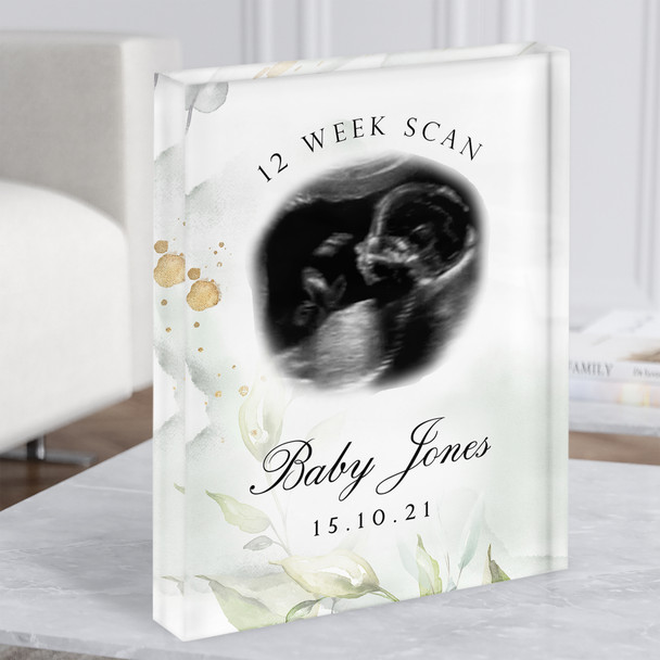 Watercolour Leaves Pregnancy Baby Scan Picture Photo Keepsake Gift Acrylic Block