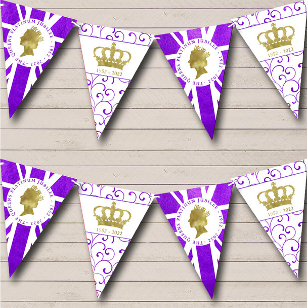Violet Swirls Flag Queens 70 Years Platinum Jubilee Personalised Party Bunting