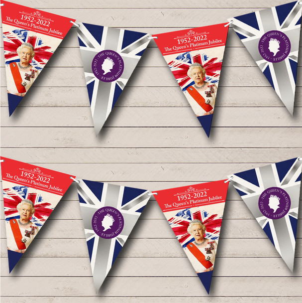 Red And Blue Queen'S 70 Years Platinum Jubilee Personalised Party Bunting