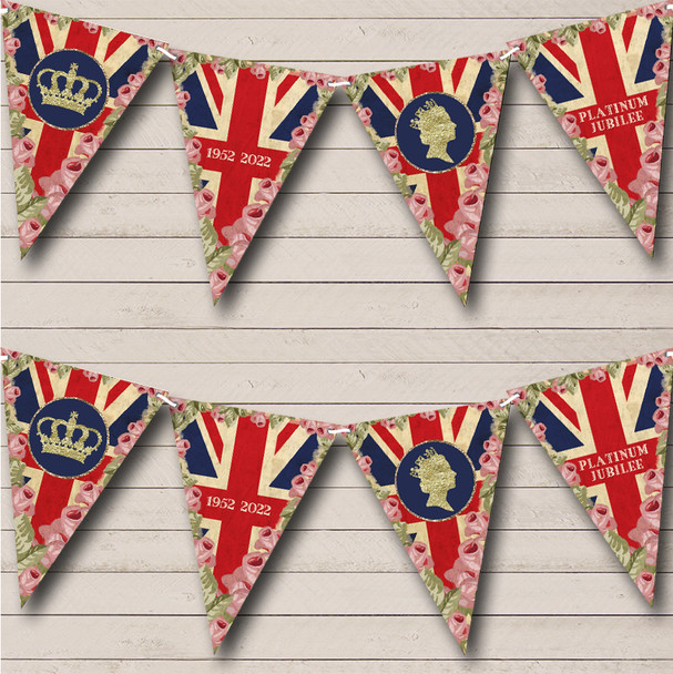 Vintage 70 Years Platinum Jubilee Roses Flag Personalised Party Bunting