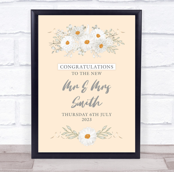 Daisy Flower Wedding Day Mr & Mrs Married Floral Personalised Gift Print