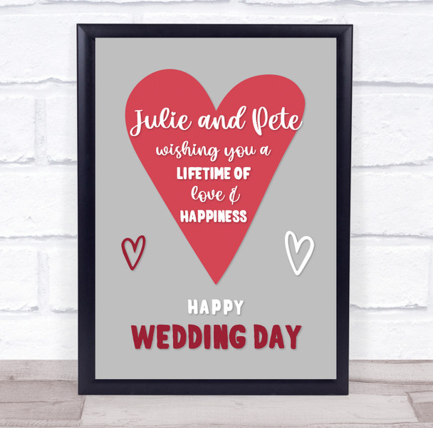 Wedding Day Heart Married Red Heart Name Typographic Personalised Gift Print