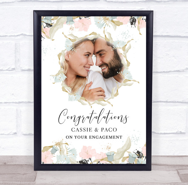 Congratulations Wedding Blush Floral Couple Photo Personalised Gift Print