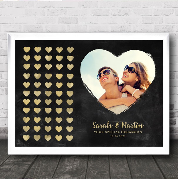 Simple Gold Hearts Chalk Photo Special Date Names Personalised Gift Print