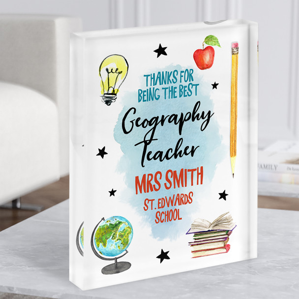 Thanks For Being The Best Geography Teacher Science Gift Acrylic Block