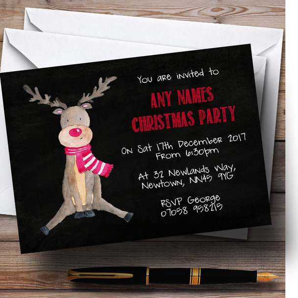 Reindeer Chalk Effect Customised Christmas Party Invitations