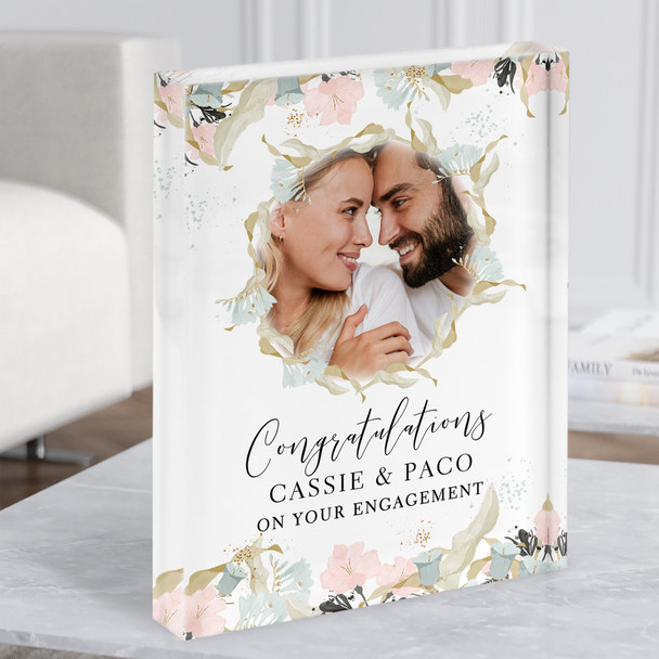 Congratulations Wedding Blush Floral Couple Photo Gift Acrylic Block