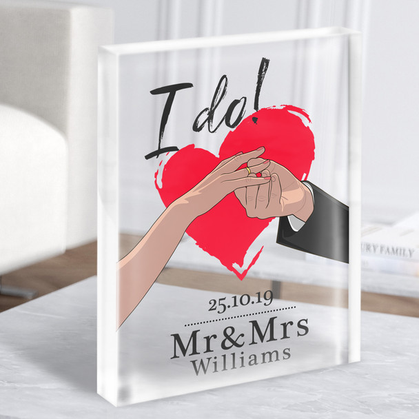 Red Heart Wedding Hands Anniversary Wedding Date Personalised Gift Acrylic Block