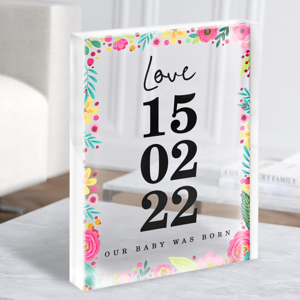 Special Date Event Occasion Love Spring Pink Flowers Gift Acrylic Block