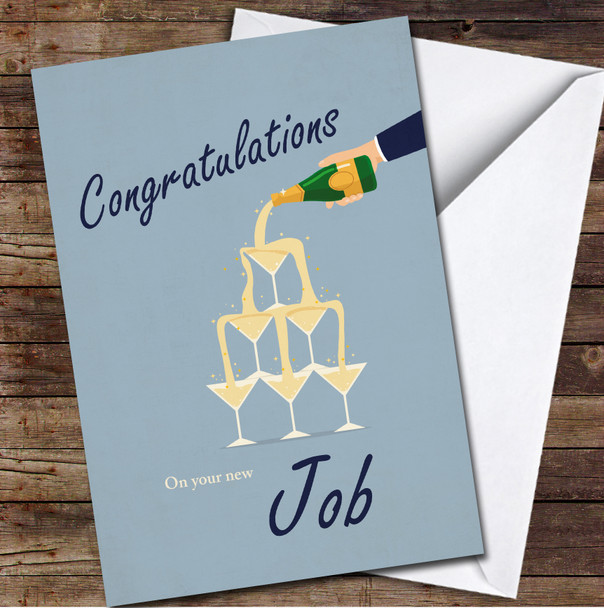 Hand Holding Bottle Champagne Glasses New Job Congratulations Personalised Card