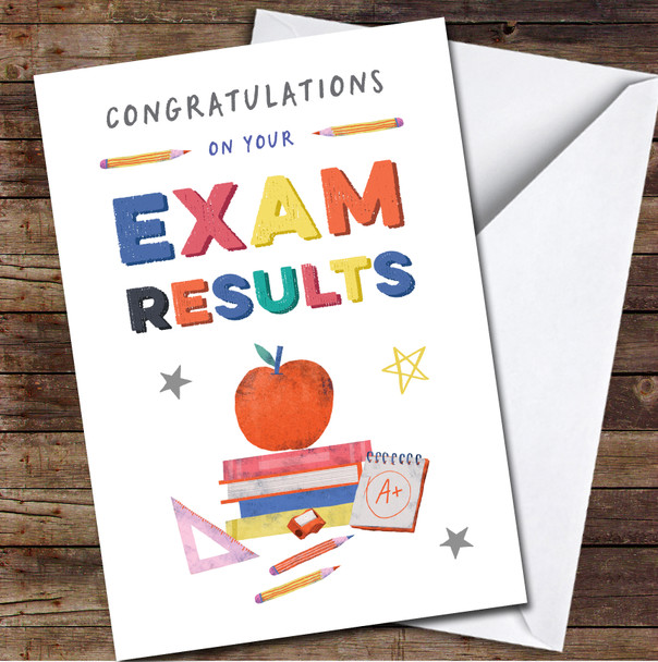 Congratulations Exam Results Bright Apple Books School Study Personalised Card