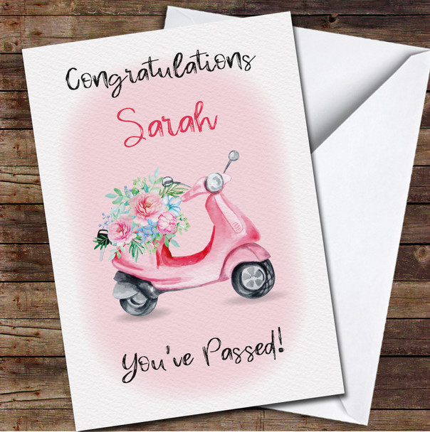 You've Passed Moped Motorbike Scooter Test Pink Floral Personalised Card