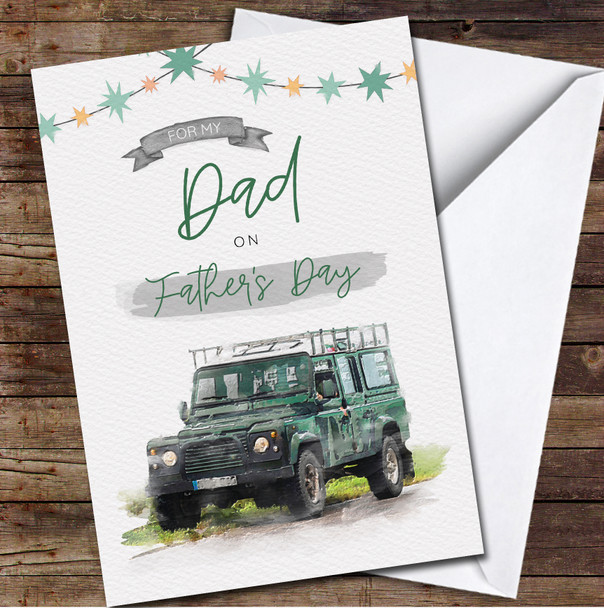 Dad Happy Father's Day Land Rover 4x4 Classic Car Retro Green Personalised Card