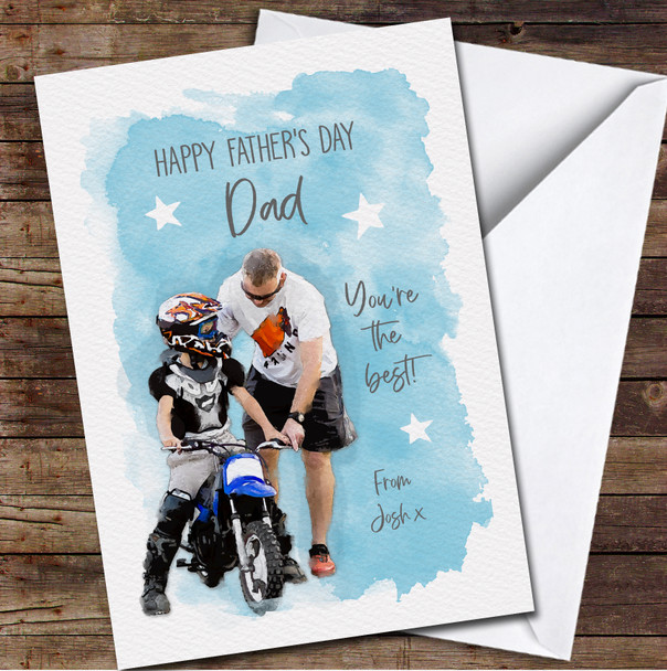 Happy Father's Day Dad Motorbike You're The Best Painted Personalised Card