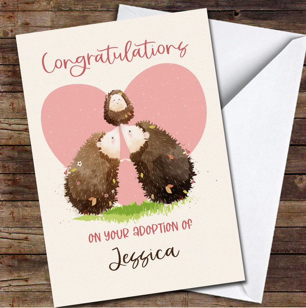 Cute Hedgehog Family Congratulations Adoption New Child Personalised Card