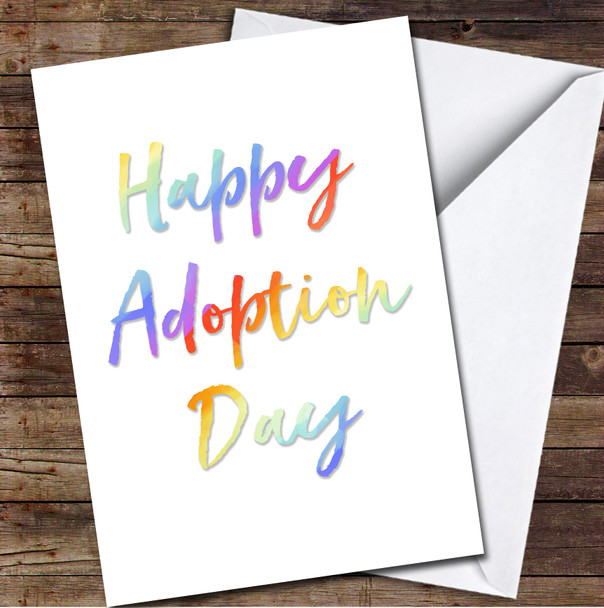 Happy Adoption Day Rainbow Typographic Text Personalised Card