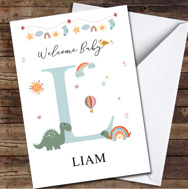 Welcome New Baby Newborn Floral Fun Name & Letter Initial L Personalised Card