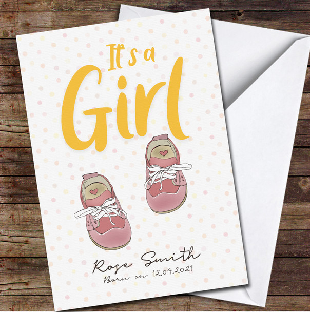 Pink Baby Shoes White Yellow A Girl Name New Baby Pregnant Personalised Card