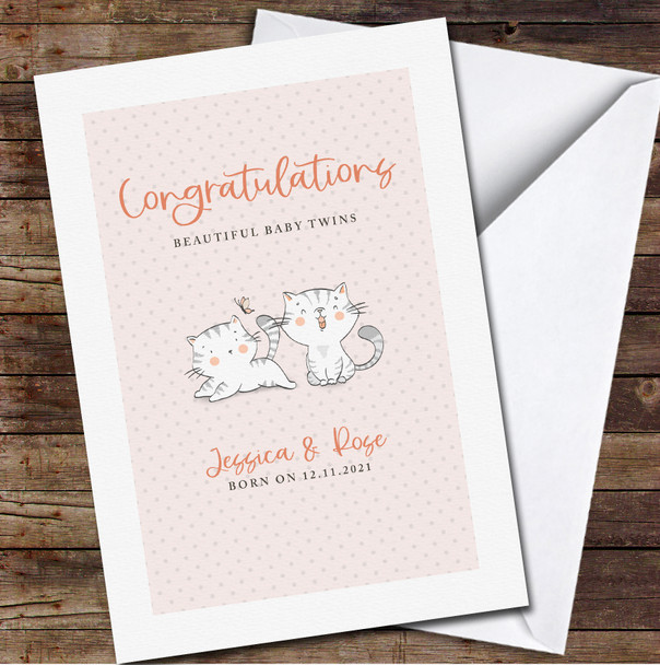 Two Cute Cats Congratulations Baby Twins Party New Baby Personalised Card