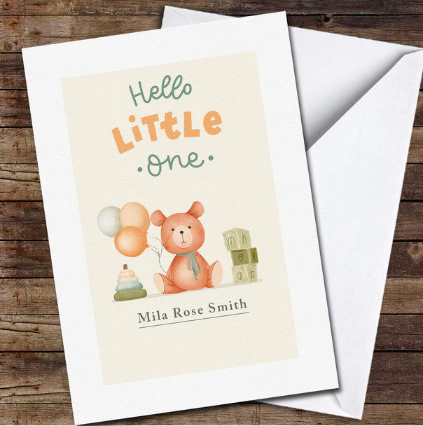 Cute Watercolour Teddy Bear Name New Baby Newborn Personalised Card